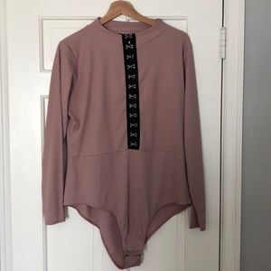 Boohoo plus high neck hook and eye body suit